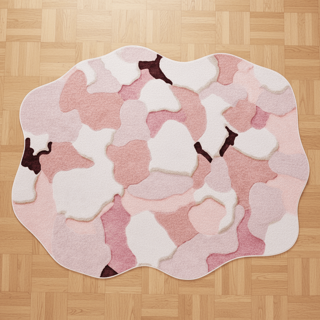 Tapis aux formes irrégulières doux Rose — Élégance & Sérénité pour votre salon