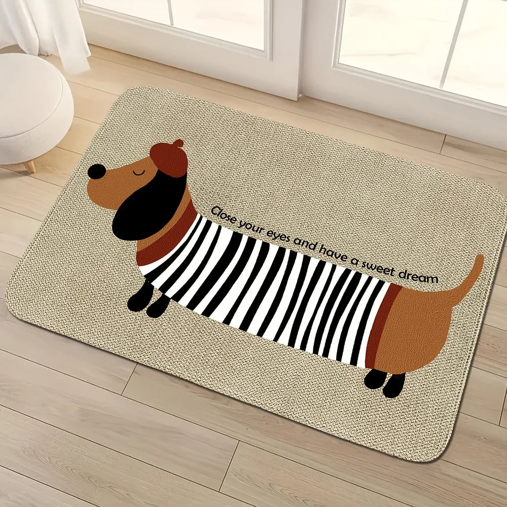 Tapis d'entrée rayé à motif teckel