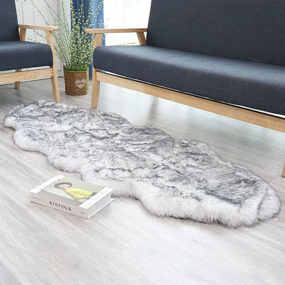 Tapis moelleux en fausse fourrure Blanc & Gris — Shaggy Premium