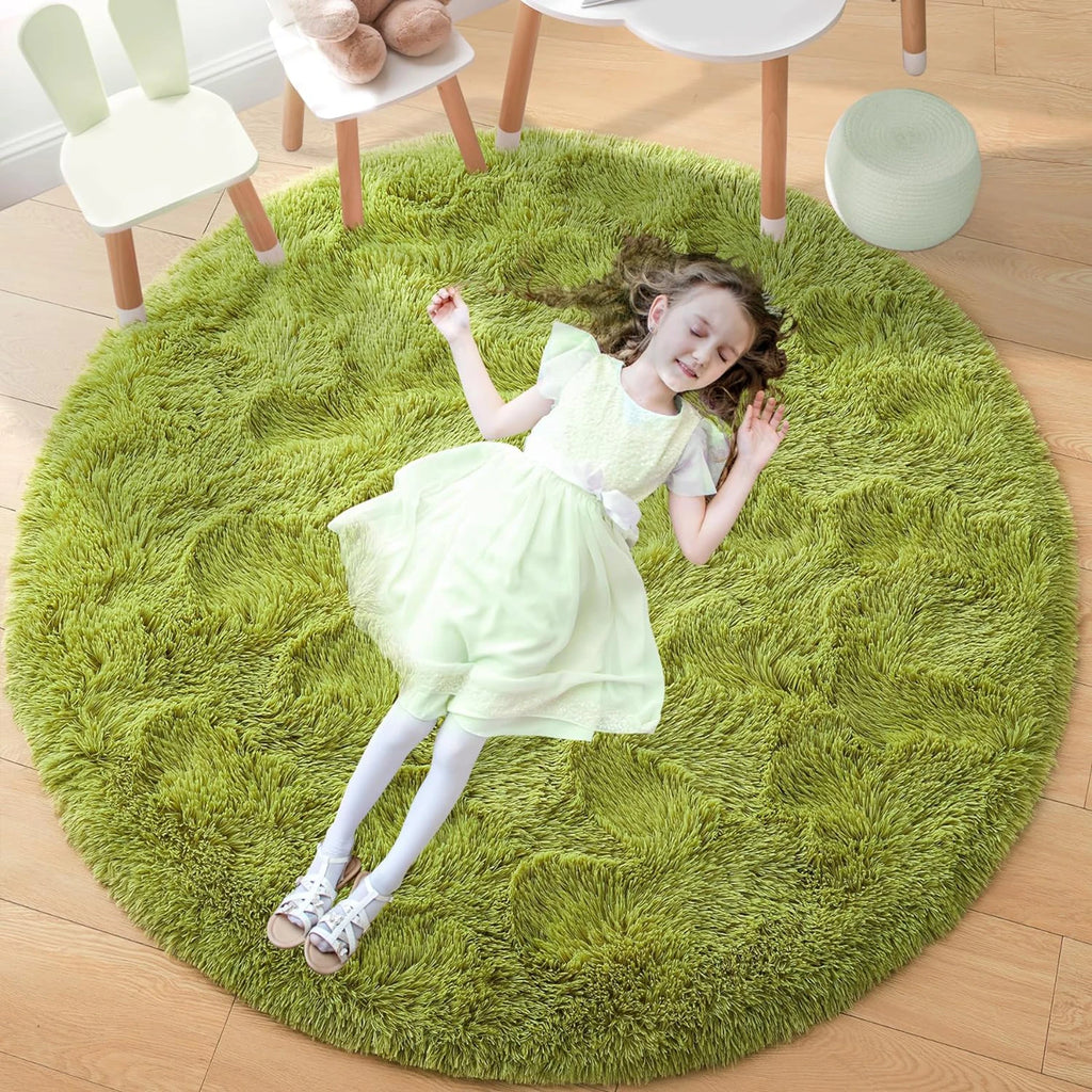 Tapis shaggy rond moelleux Vert