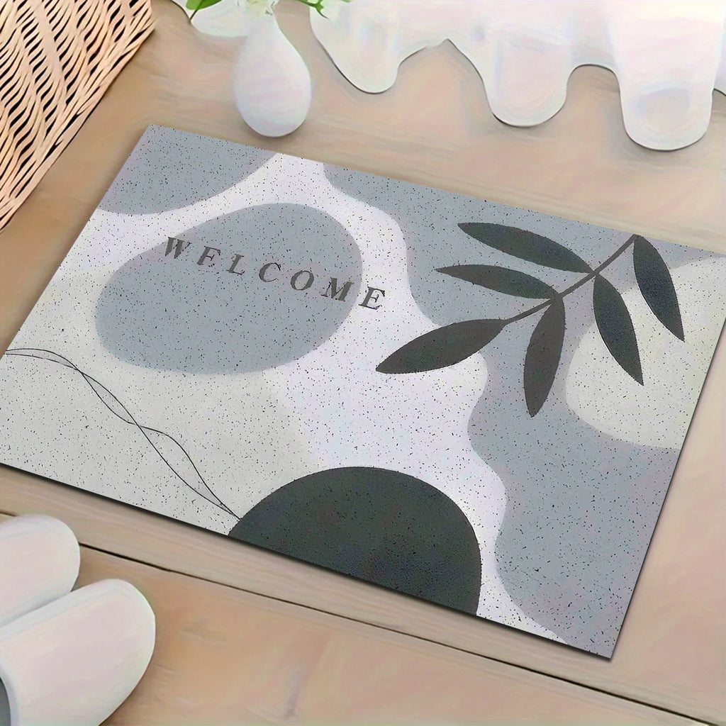 Tapis de sol gris à motif abstrait de feuilles