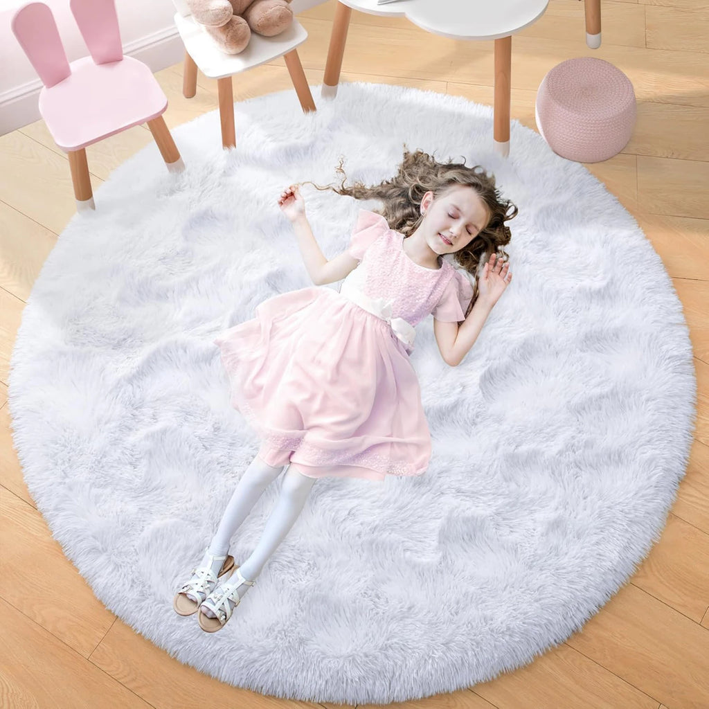 Tapis shaggy rond moelleux Blanc