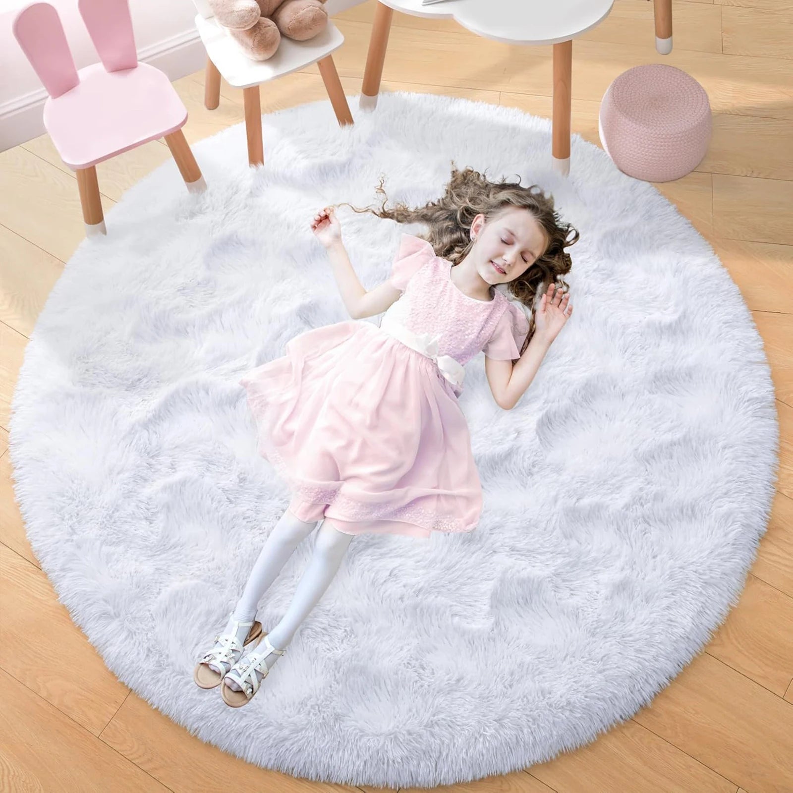 Tapis shaggy rond moelleux Blanc