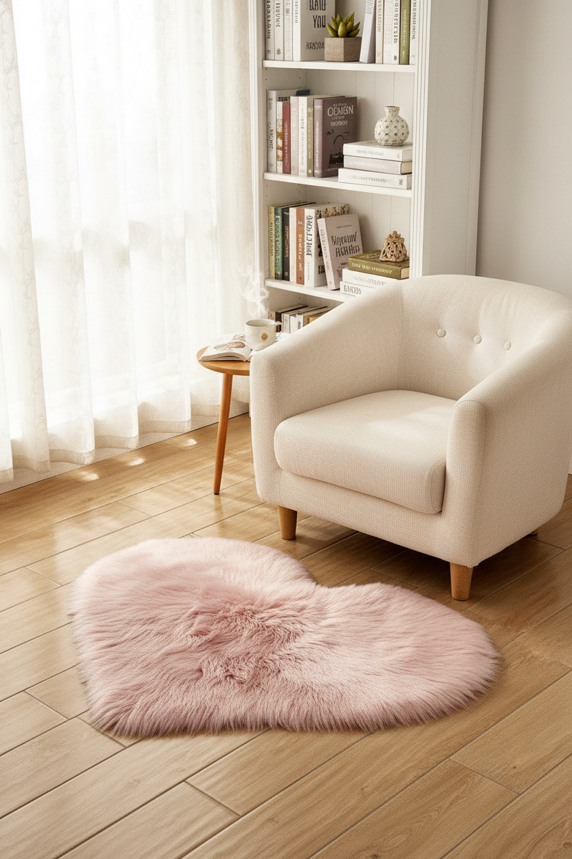 Tapis Shaggy en forme de cœur rose - Coin lecture