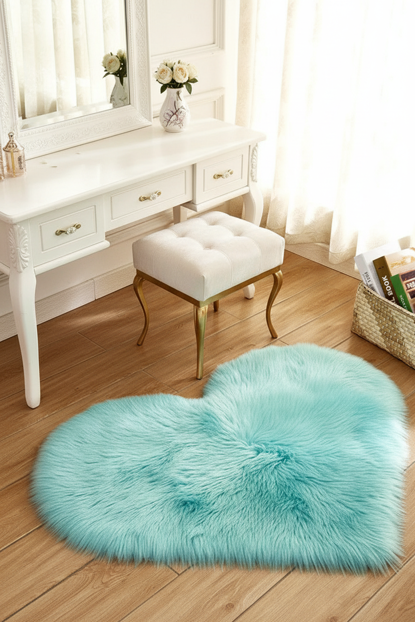 Tapis Shaggy en forme de cœur turquoise - Dressing élégant
