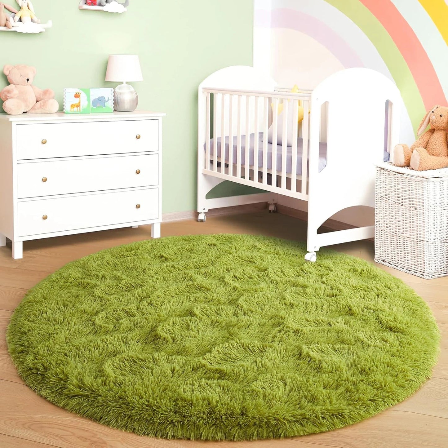 Tapis shaggy rond moelleux Vert Cosysol