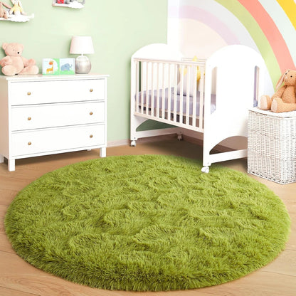Tapis shaggy rond moelleux Vert Cosysol
