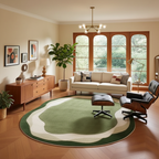 Tapis moderne vert et crème style mid-century