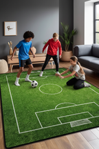 Ados jouant au foot sur tapis terrain