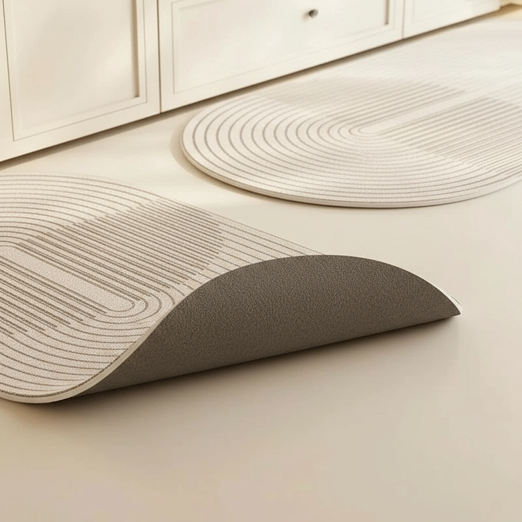 Double Tapis de Cuisine Antidérapant Beige Ovale