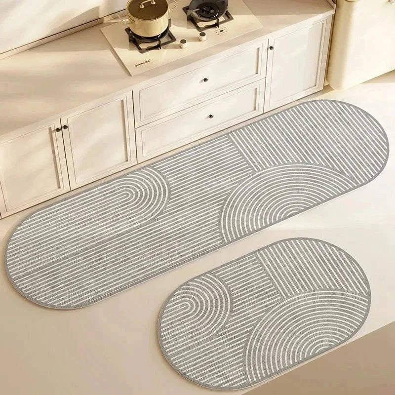 Ma boutique Gris / 40x60cm Double Tapis de cuisine antidérapant Ovale Gris Rayer