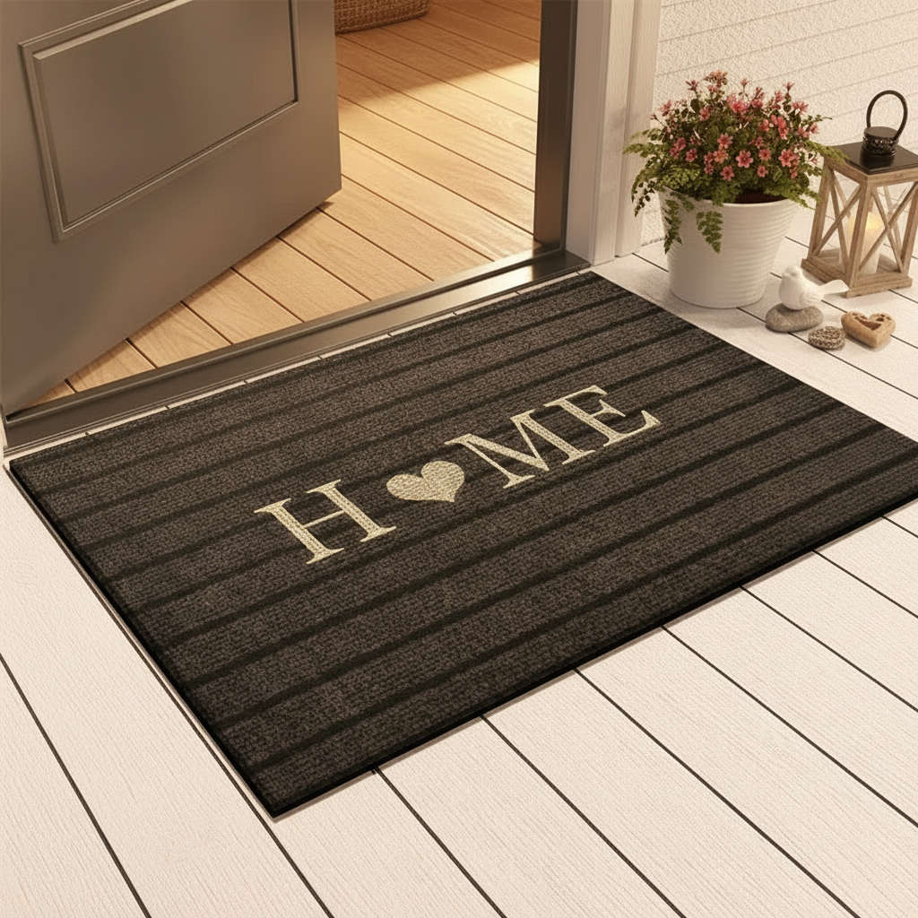 Entrée au coucher du soleil avec tapis cœur