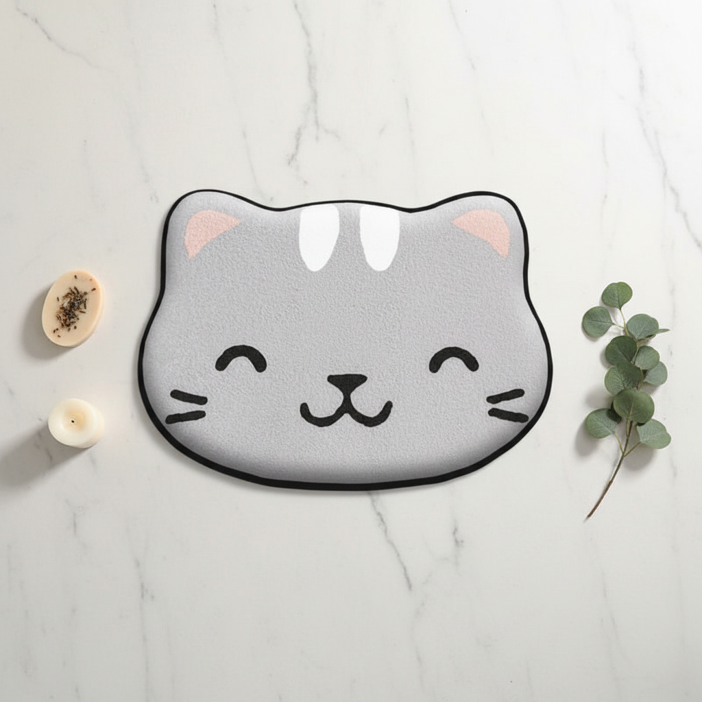 Flat lay tapis de bain chat
