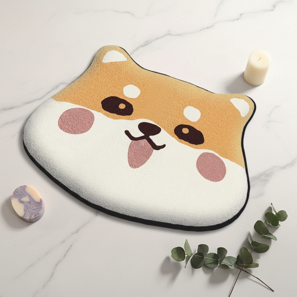Flat lay tapis de bain chien