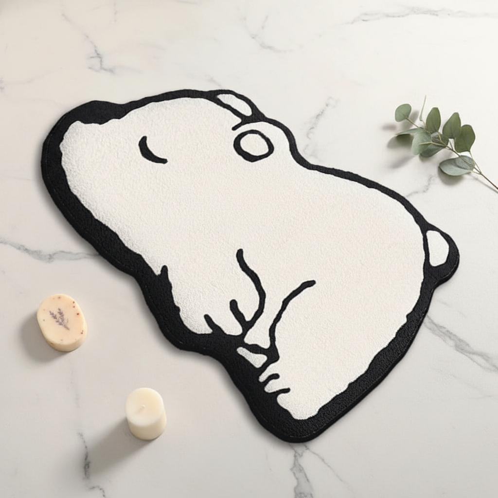 Flat lay tapis de bain ours