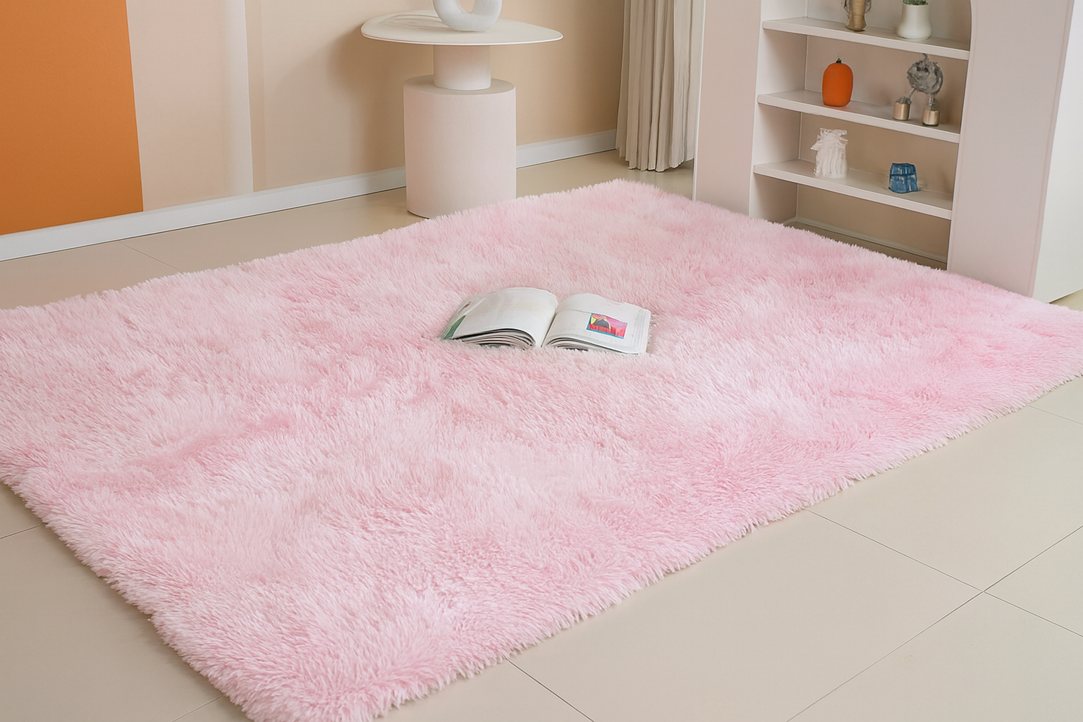 Image en survol du tapis moelleux Shaggy rose