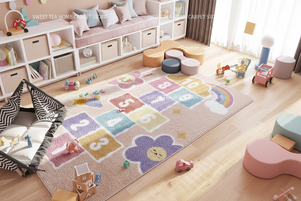 Tapis marelle Arc-en-ciel - Salle de jeu joyeuse
