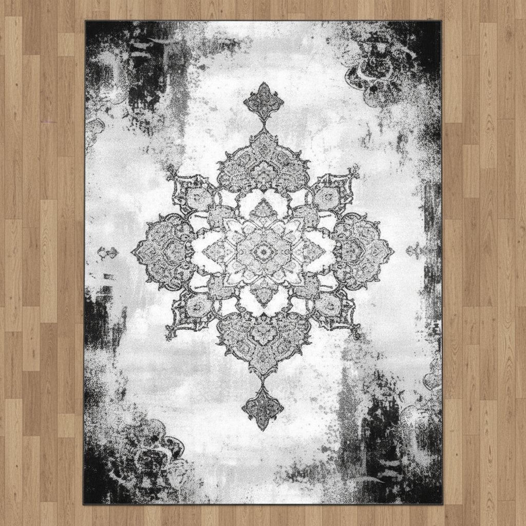 Tapis Berbère teinte feutré Noir et Blanc - vue 3