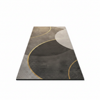 Tapis de cuisine géométrique gris et doré sur fond blanc avec ombre douce