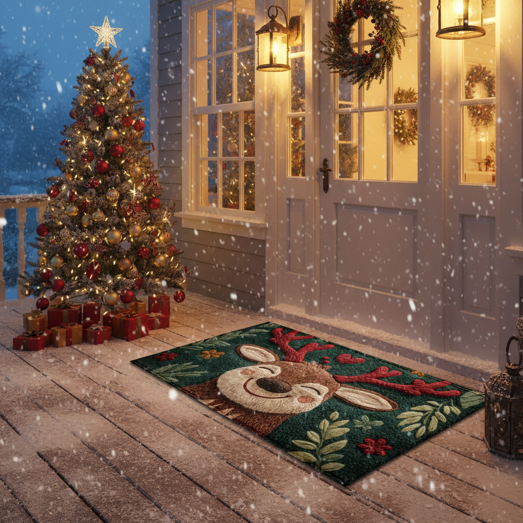Tapis de porte de Noël Renne joyeux