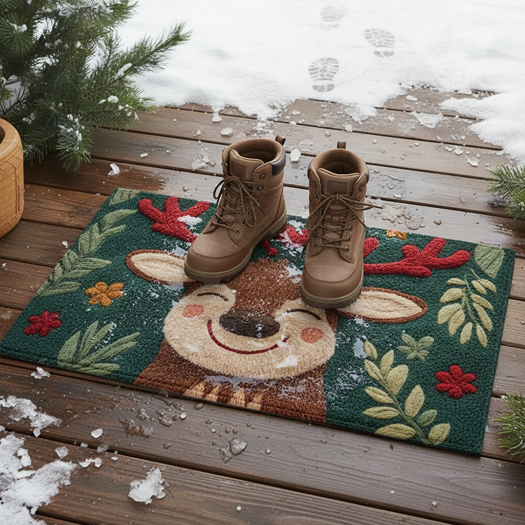 Tapis de porte de Noël Renne joyeux