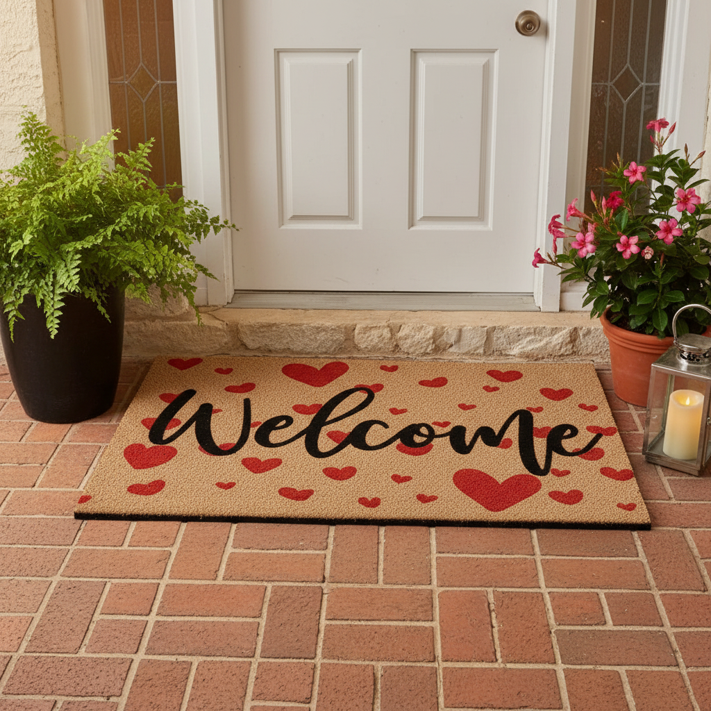 Tapis d'entrée motif cœurs - Golden hour