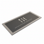 Tapis de cuisine gris motif couverts sur fond blanc avec ombre douce