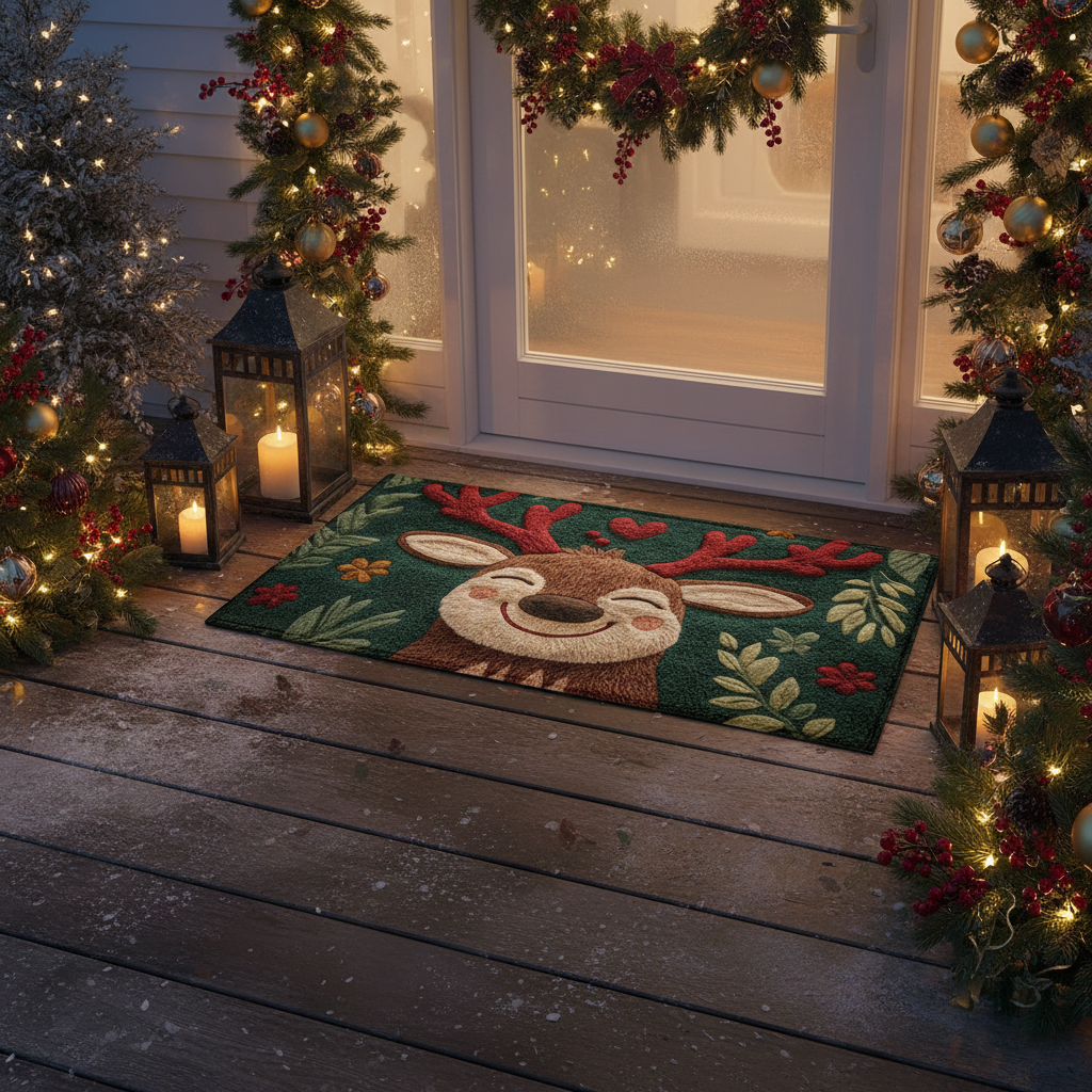 Tapis de porte de Noël Renne joyeux
