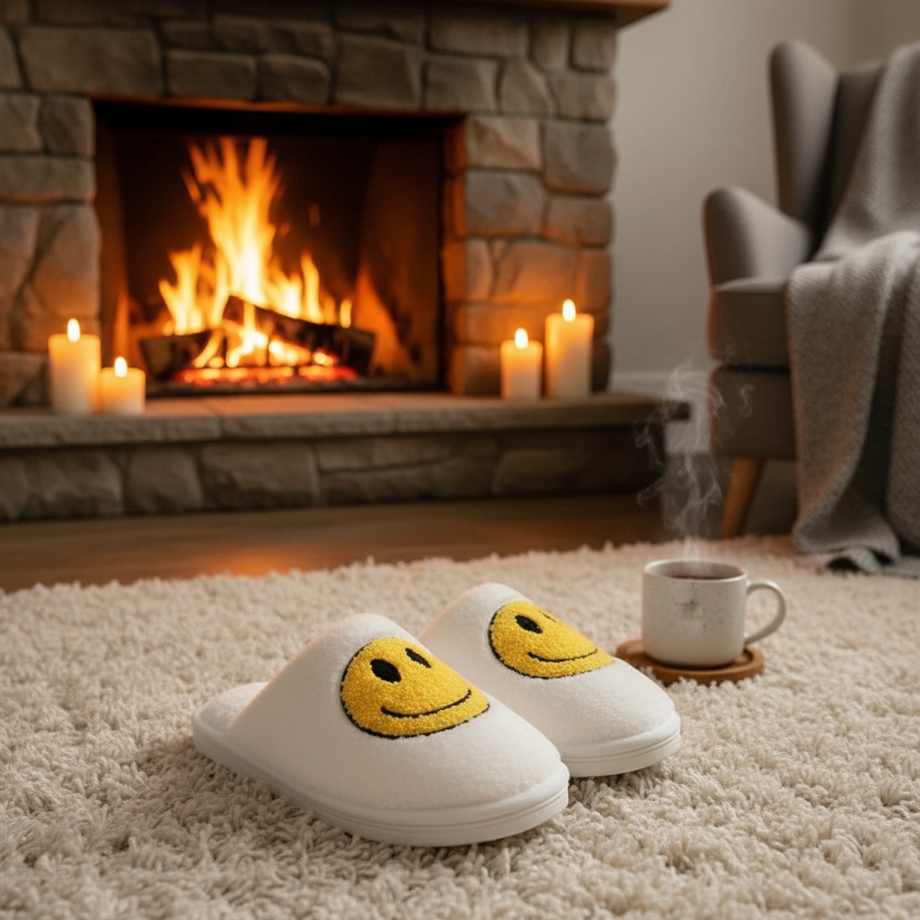 Pantoufles Coton Blanc Sourire Jaune - Confort et Style