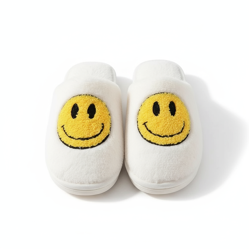 Pantoufles Coton Blanc Sourire Jaune - Confort et Style