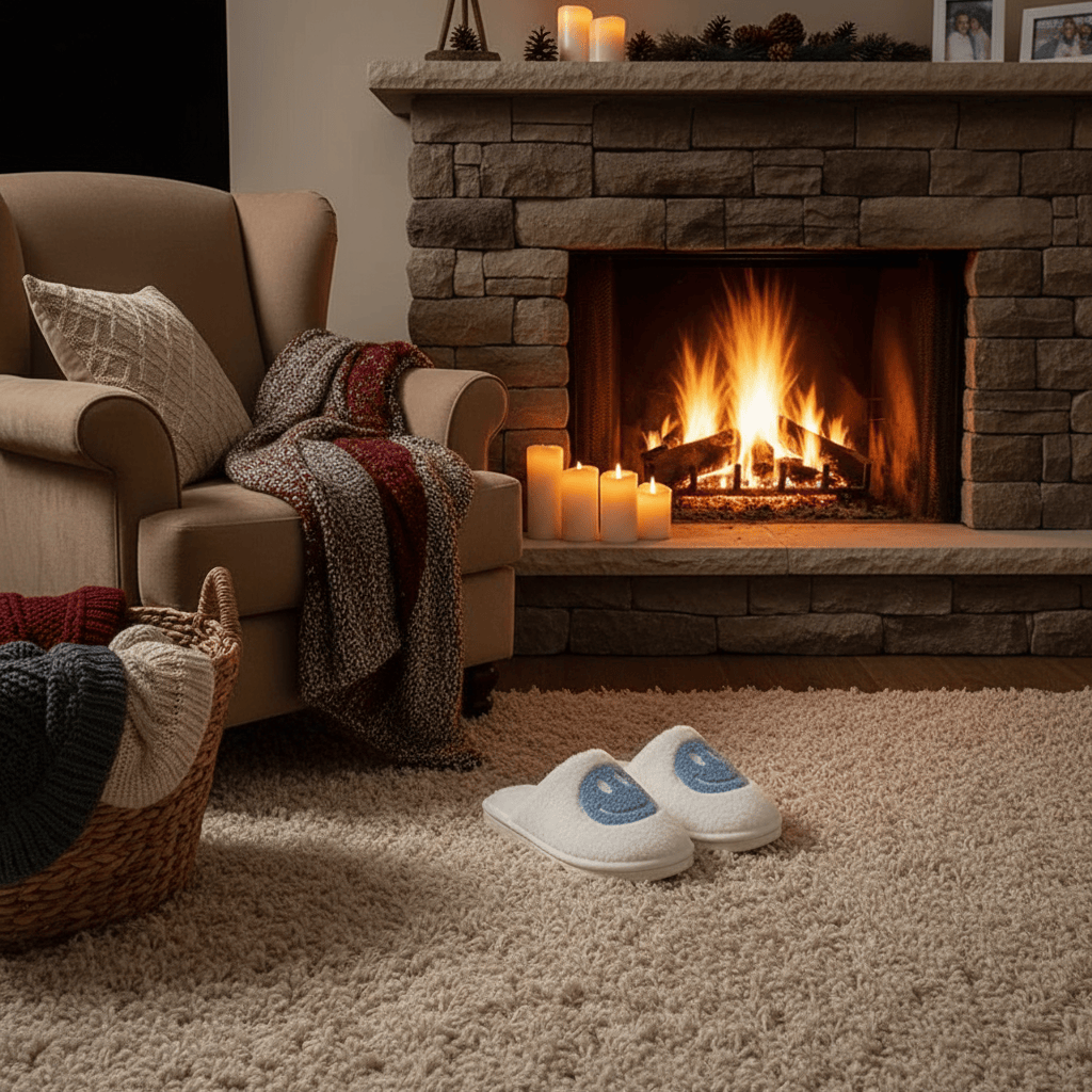 Pantoufles Coton Smiley Bleu Confortables et Stylées