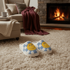 Pantoufles Damier Bleu Coton Smiley Jaune pour un Confort et Style Inégalés