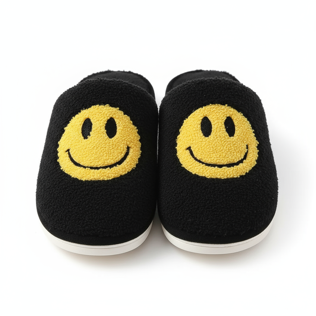 Pantoufles en coton Smiley jaune - Confort et Style pour vos Pieds