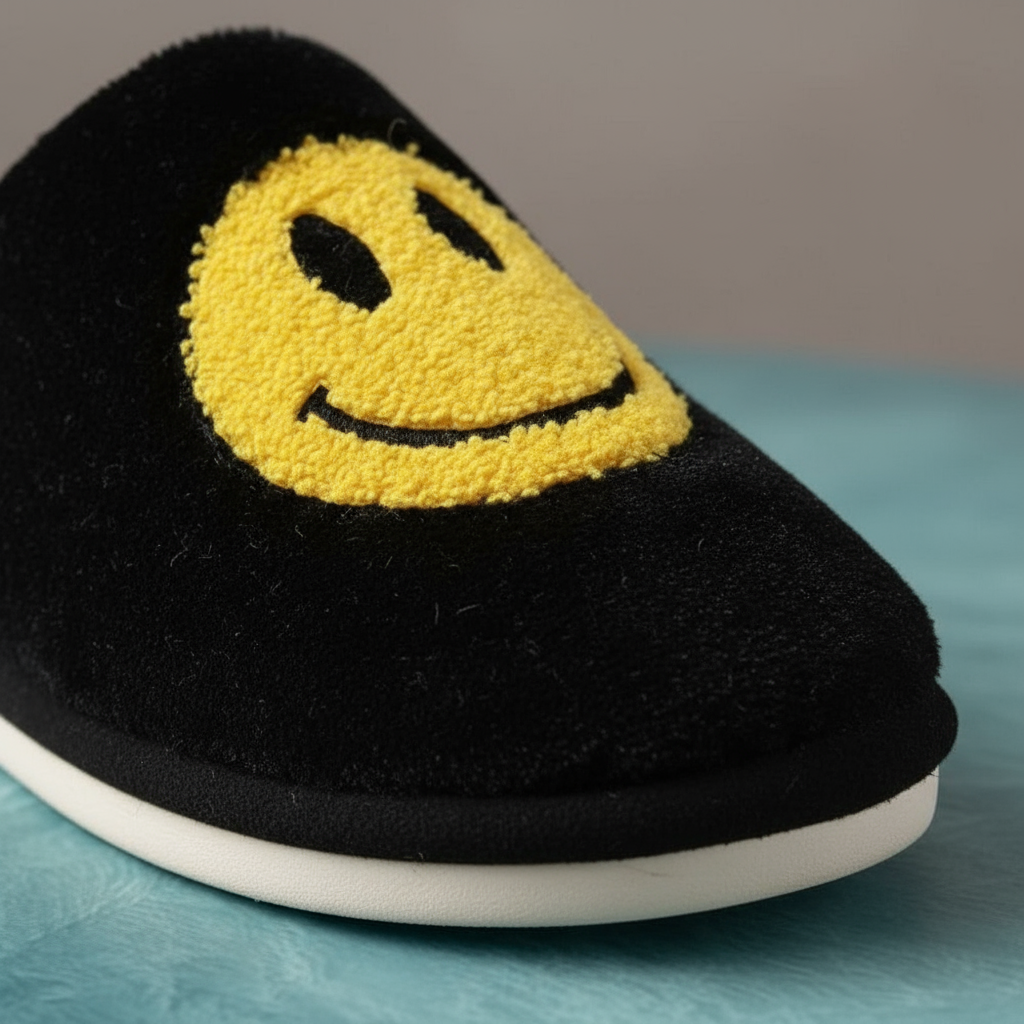 Pantoufles en coton Smiley jaune - Confort et Style pour vos Pieds