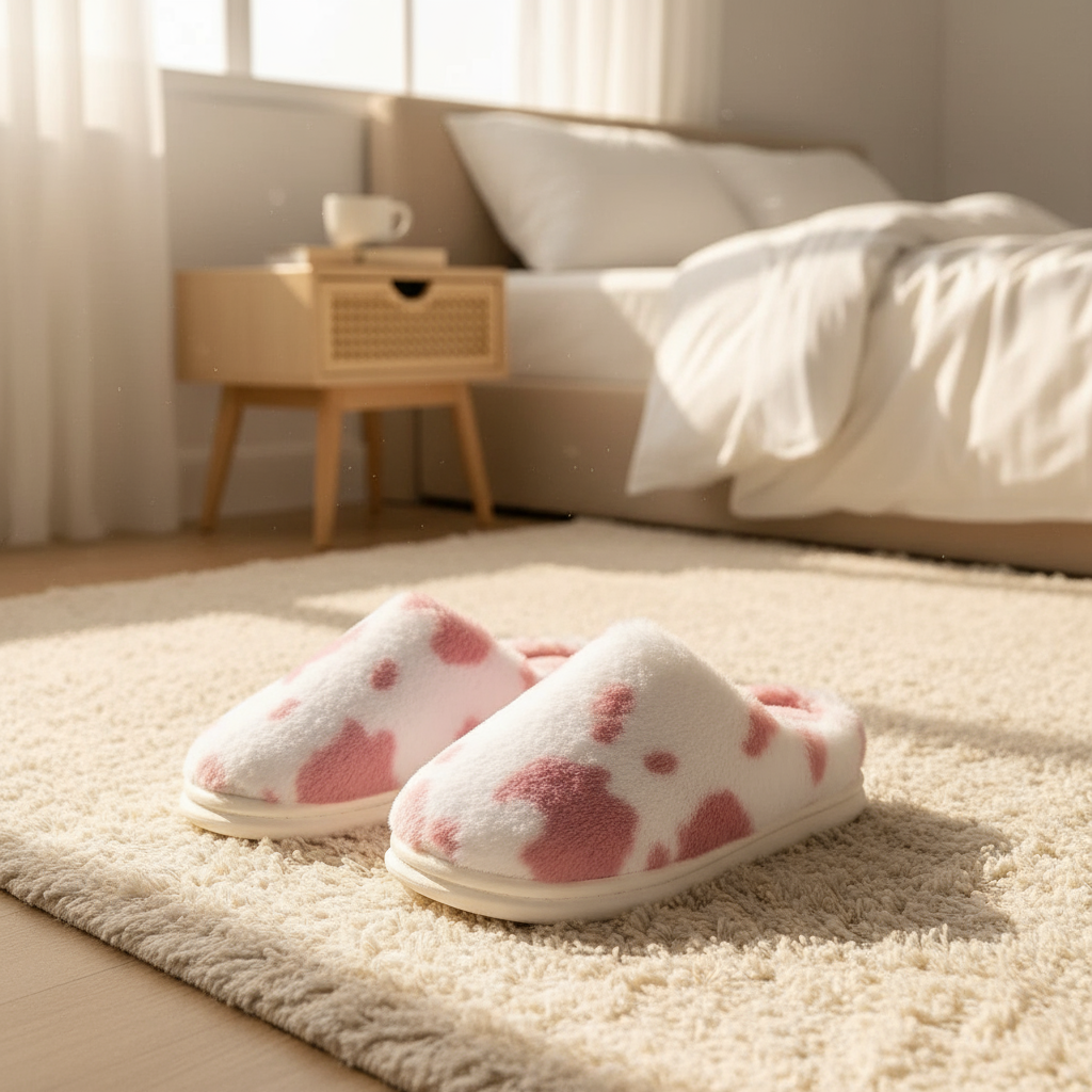 Pantoufles en fourrure rose Mignone en fourrure de vache