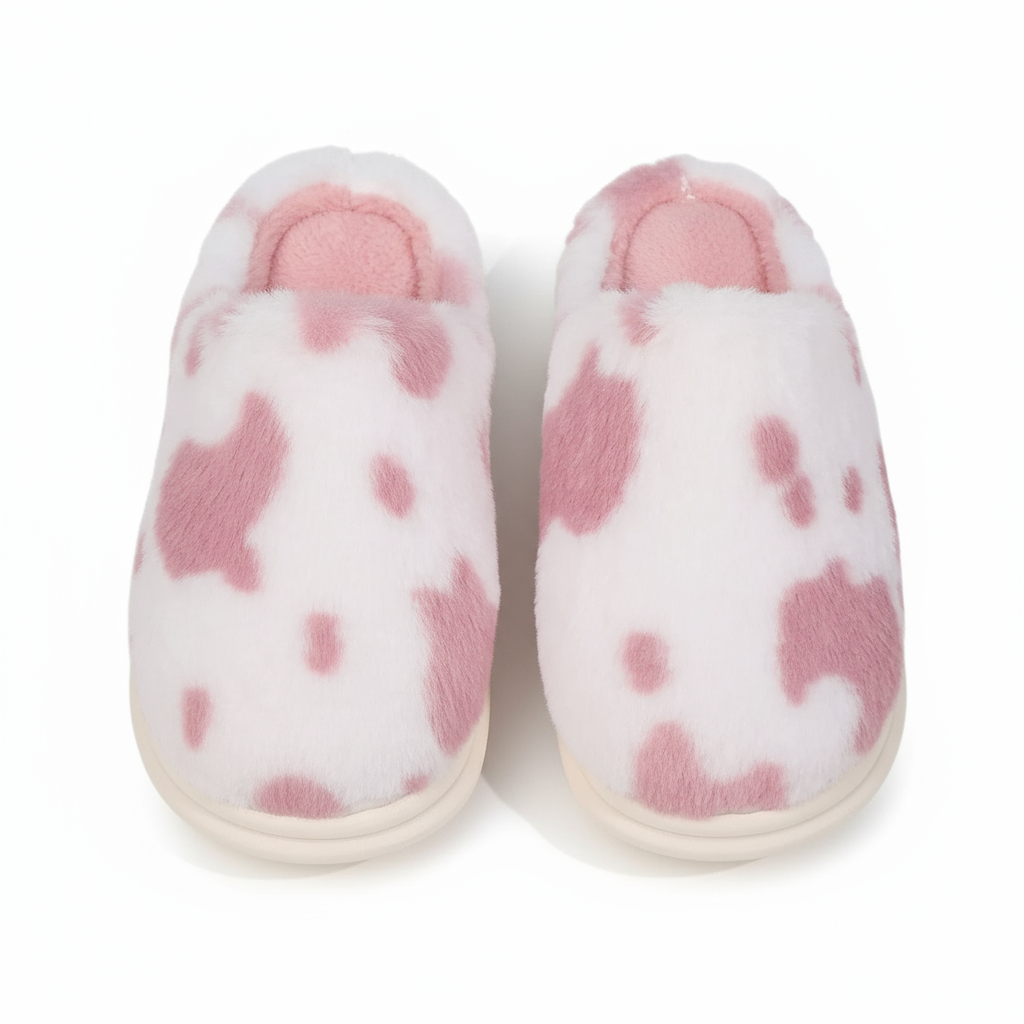 Pantoufles en fourrure rose Mignone en fourrure de vache