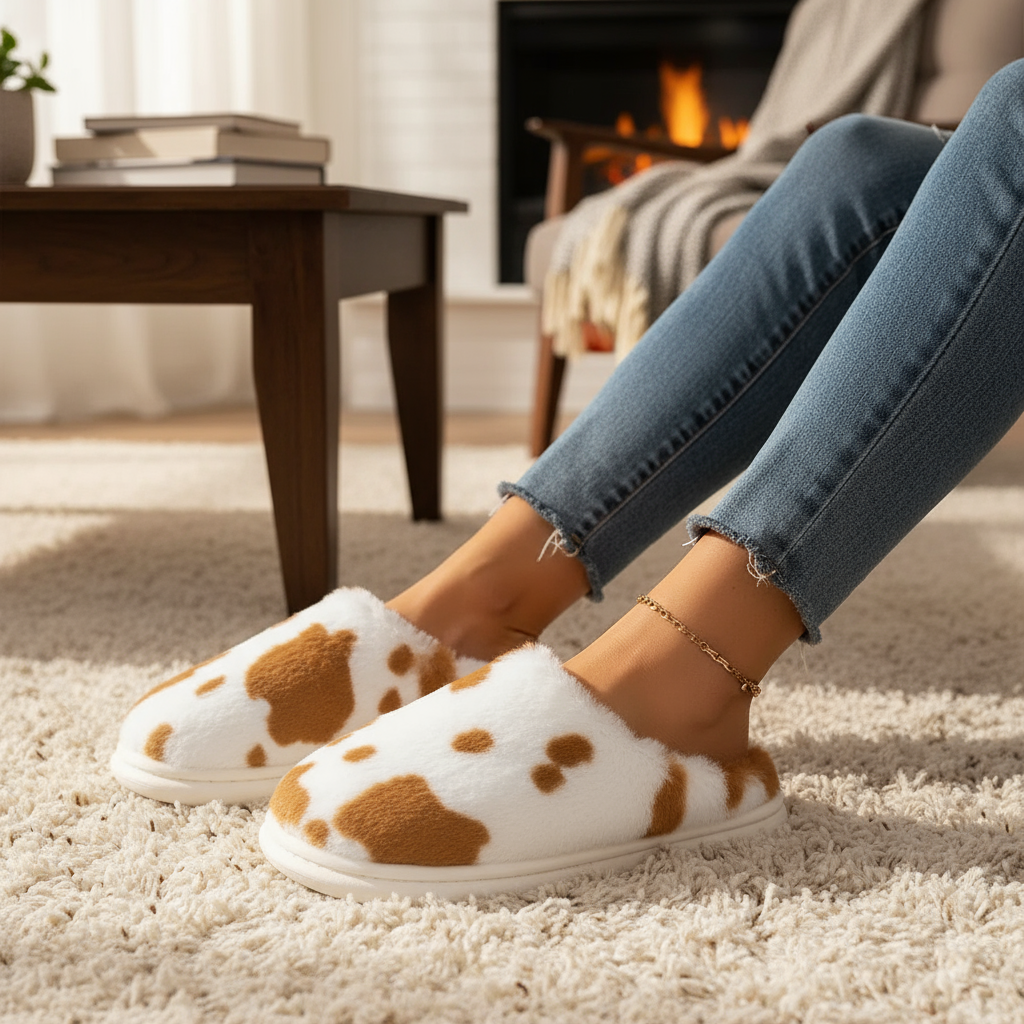 Pantoufles Fourrure Vache Marron pour un Confort Absolu