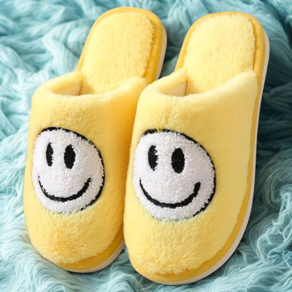 Cosysol Pantoufles Jaune en coton Smiley Blanc