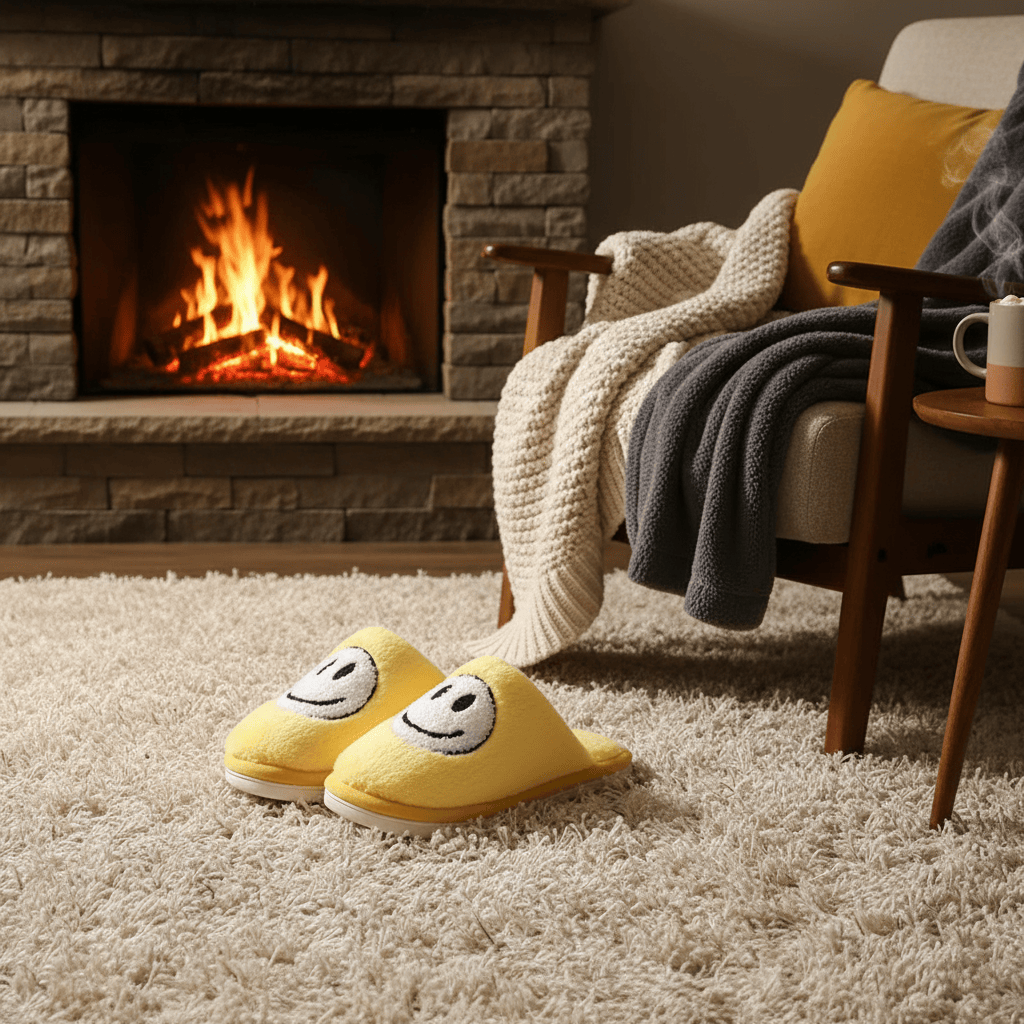 Pantoufles Jaunes Confortables en Coton Smiley Blanc pour Un Style Unique et Un Confort Optimal