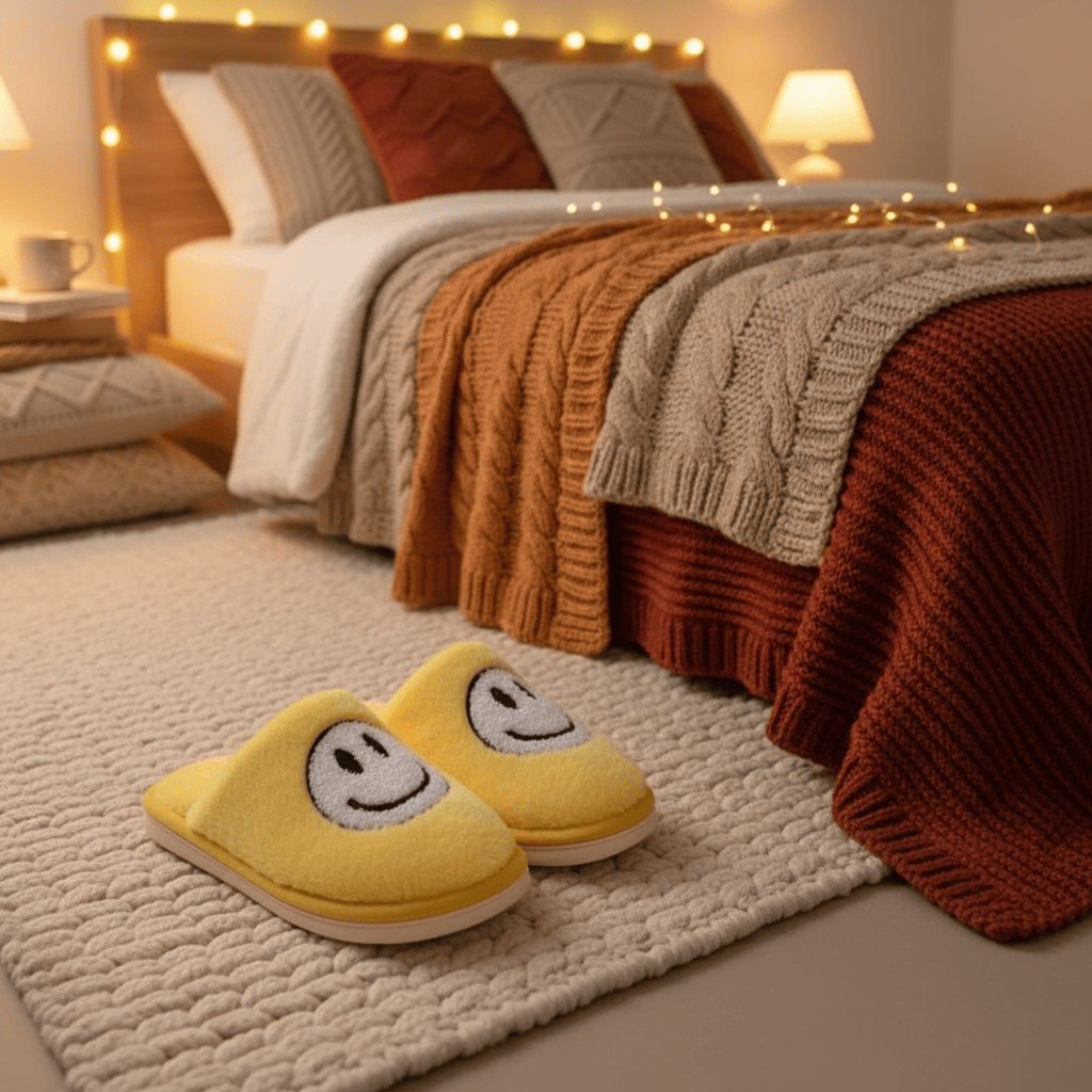 Pantoufles Jaunes Confortables en Coton Smiley Blanc pour Un Style Unique et Un Confort Optimal