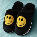 Cosysol Pantoufles Noir en coton Smiley Jaune