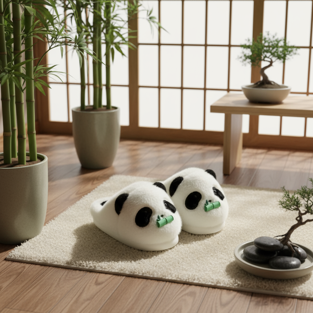 Pantoufles panda câlin en pousse de bambou pour un confort doux et chaleureux