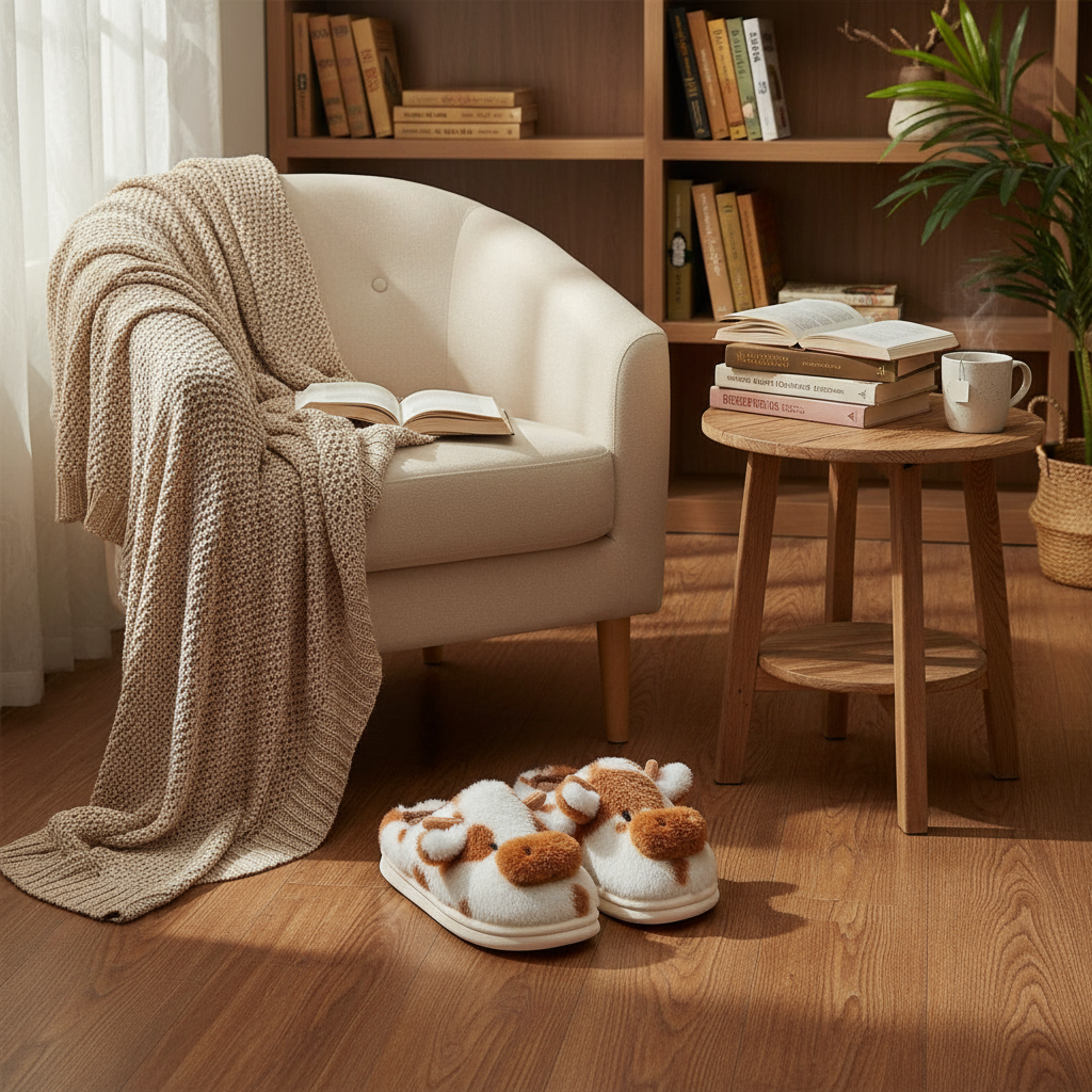 Pantoufles Vache Marron Mignonne et Cosy