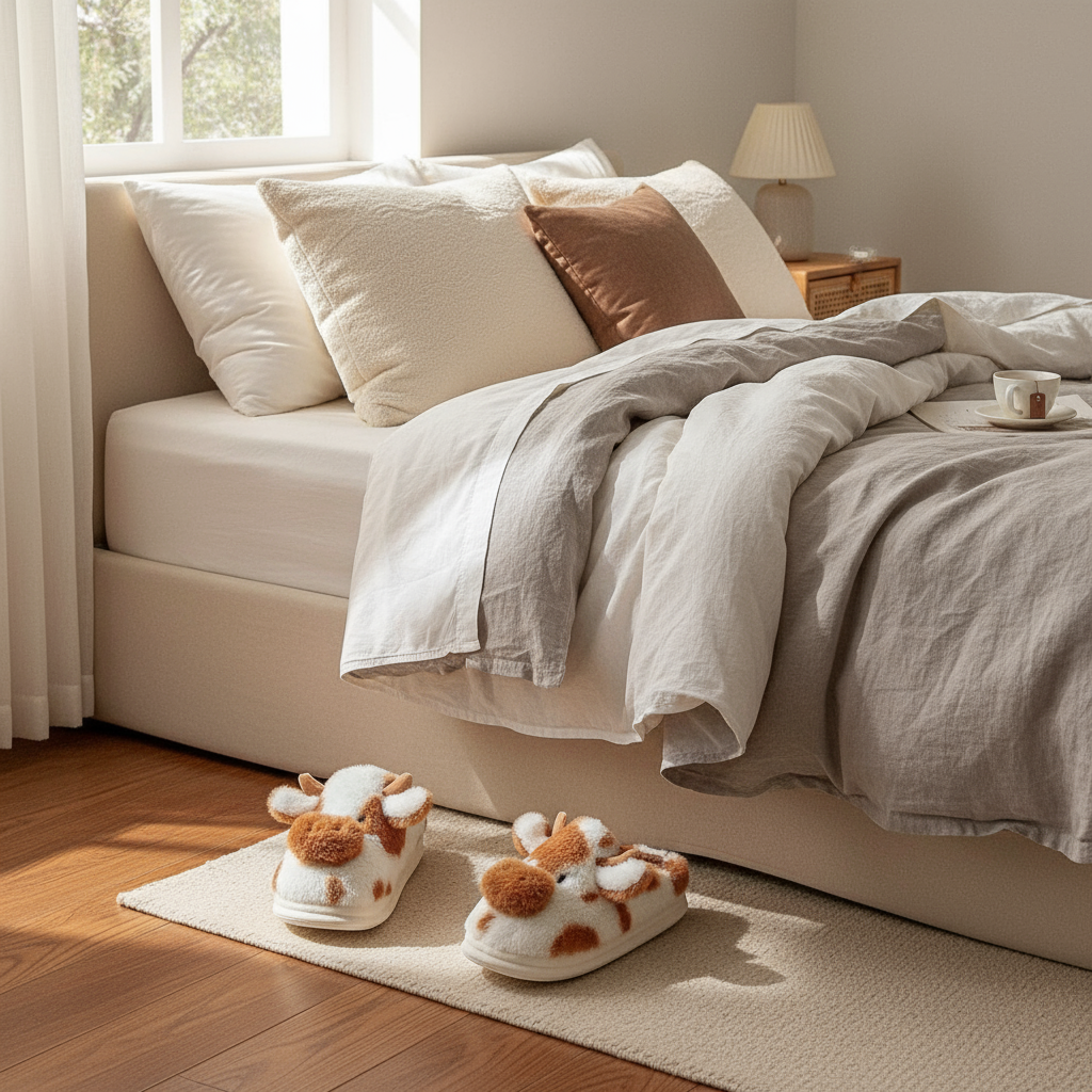 Pantoufles Vache Marron Mignonne et Cosy