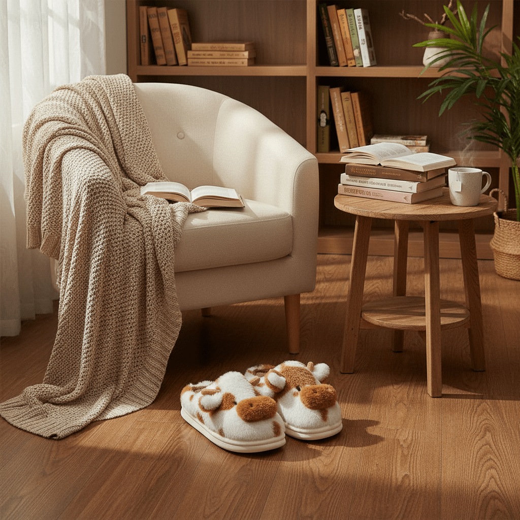 Pantoufles Vache Marron Mignonne et Cosy