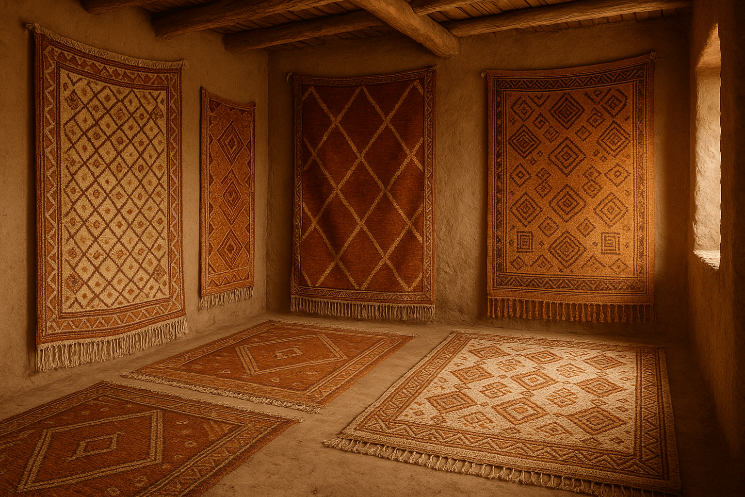 plusieurs tapis berbères exposer traditionnellement