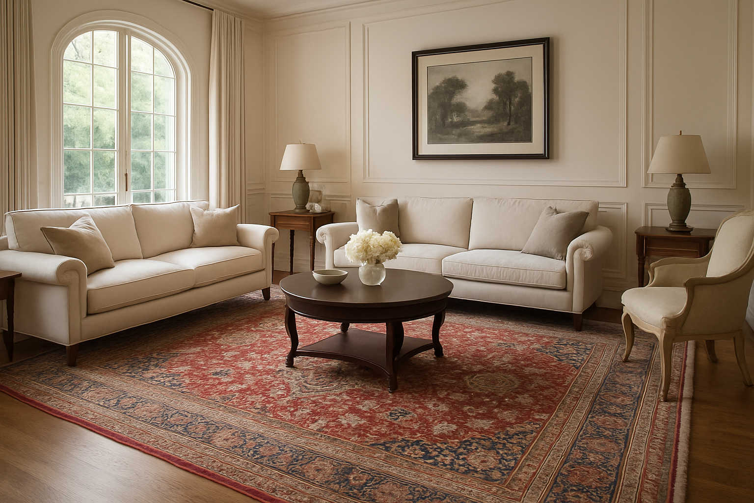 Professional luxury living room with Persian rug
