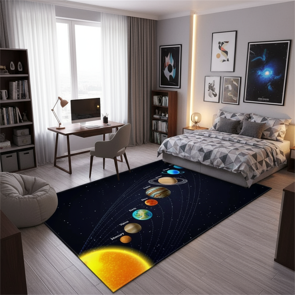 Tapis 3D Système Solaire Enfant pour Chambre d'Enfant