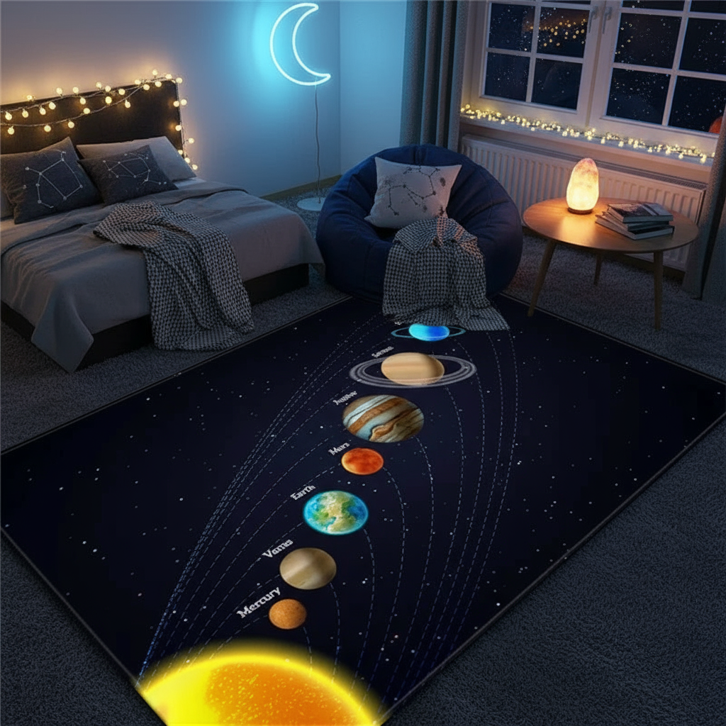 Tapis 3D Système Solaire Enfant pour Chambre d'Enfant