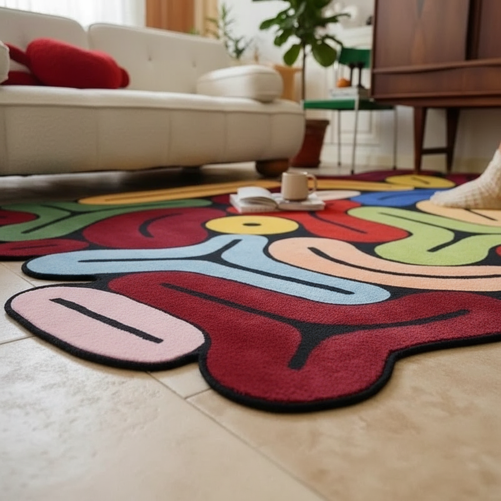 Tapis artistique couleur mate irrégulier pour un intérieur unique